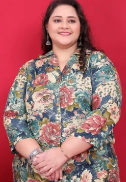 Digital Printed Rayon A Line Kurta Set in Multicolor