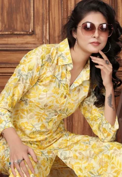 Digital Printed Rayon A Line Kurta Set in Yellow