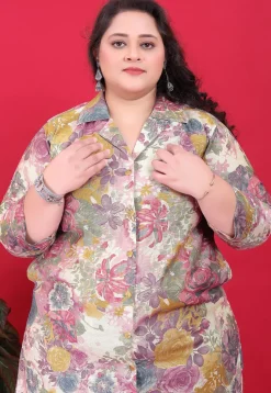 Digital Printed Rayon A Line Kurta Set in Multicolor
