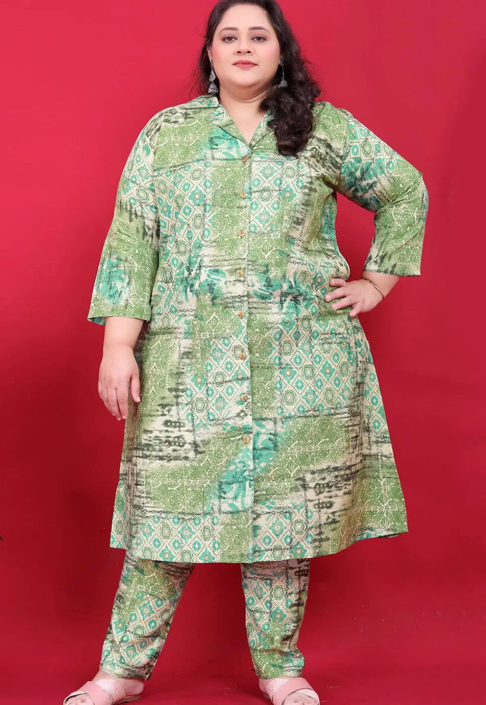 Digital Printed Rayon A Line Kurta Set in Light Green