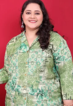 Digital Printed Rayon A Line Kurta Set in Light Green
