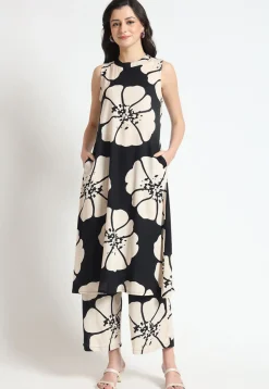 Digital Printed Rayon A Line Kurta Set in Black