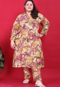 Digital Printed Rayon A Line Kurta Set in Purple