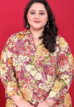 Digital Printed Rayon A Line Kurta Set in Purple