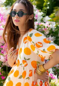 Digital Printed Rayon Aline Dress in Cream