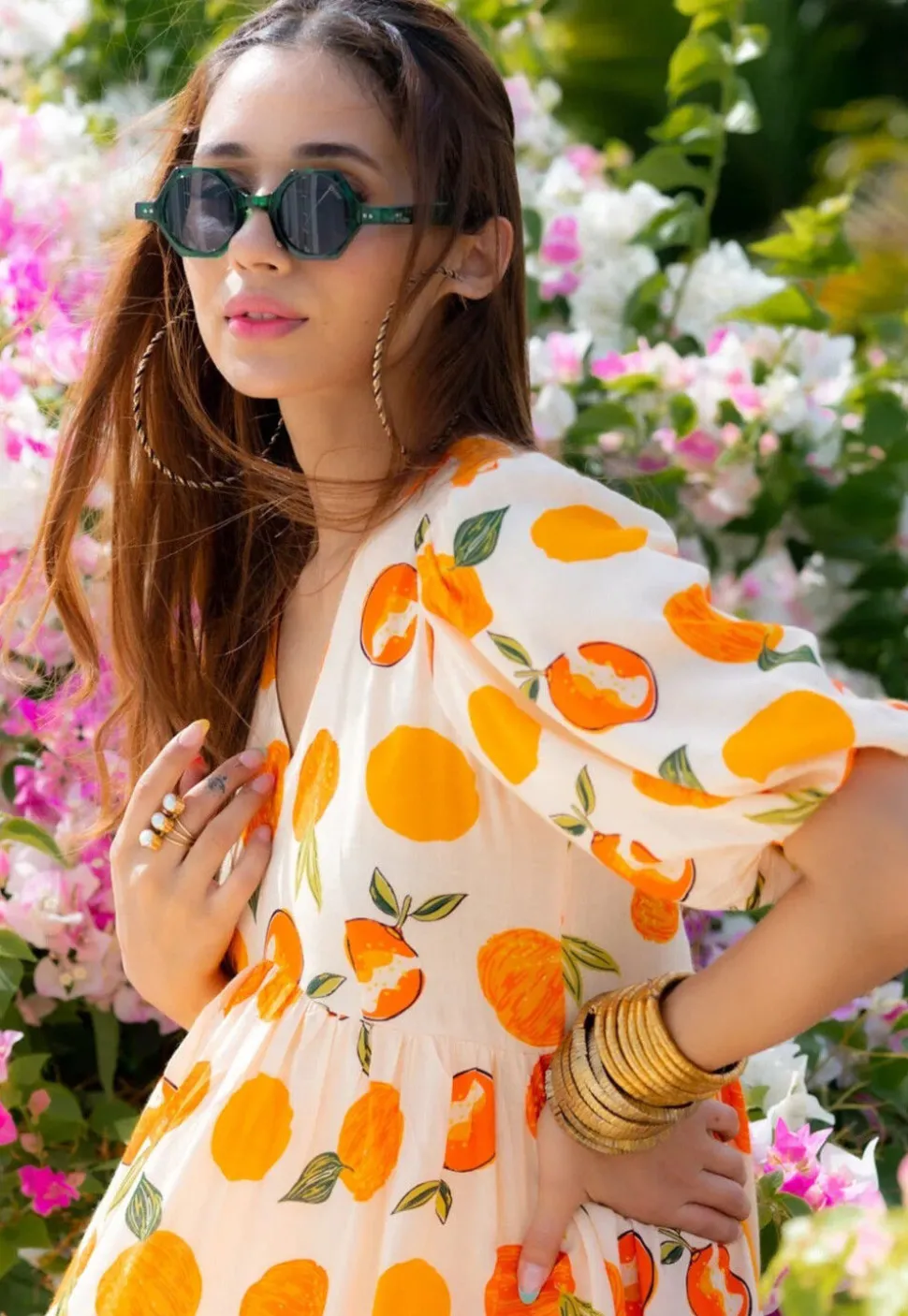 Digital Printed Rayon Aline Dress in Cream