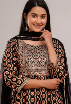 Digital Printed Rayon Anarkali Suit in Black