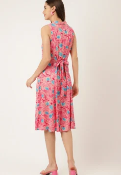 Digital Printed Rayon Button Down Dress in Pink