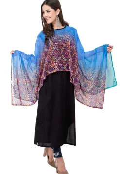 Digital Printed Rayon Cape Style Kurta in Black and Blue