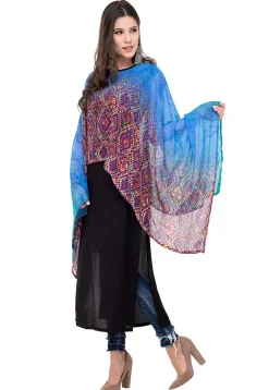 Digital Printed Rayon Cape Style Kurta in Black and Blue
