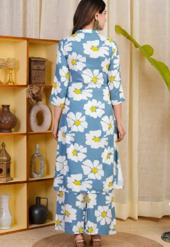 Digital Printed Rayon Co Ord Set in Blue
