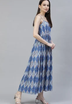 Digital Printed Rayon Dress in Blue
