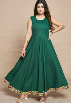 Digital Printed Rayon Gown in Green