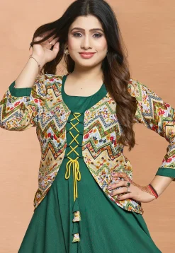 Digital Printed Rayon Gown in Green