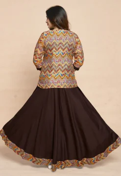 Digital Printed Rayon Gown in Brown