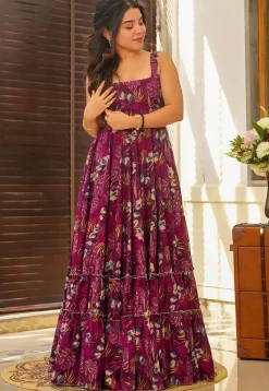 Digital Printed Rayon Gown in Pink