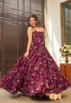 Digital Printed Rayon Gown in Pink
