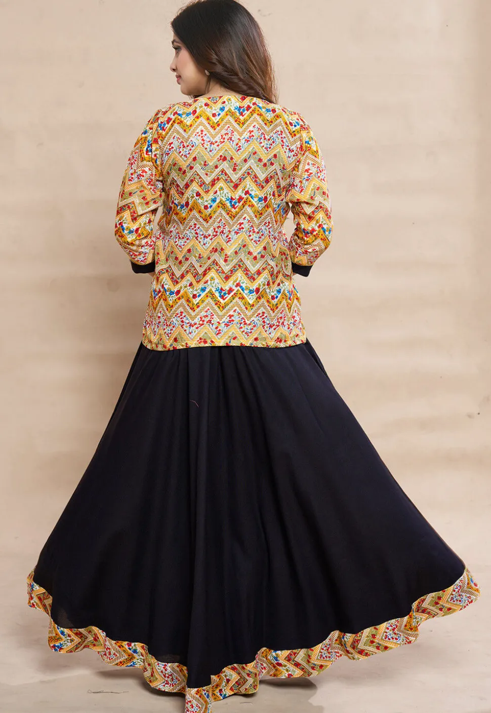 Digital Printed Rayon Gown in Black
