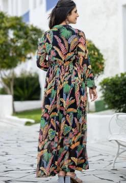 Digital Printed Rayon Gown in Black