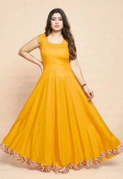 Digital Printed Rayon Gown in Yellow