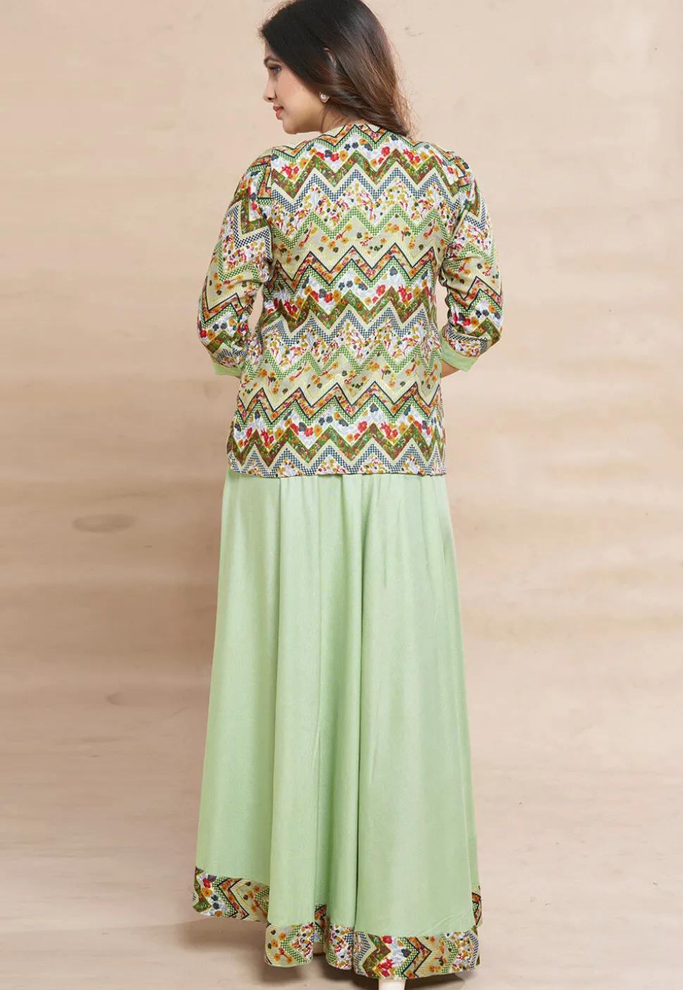 Digital Printed Rayon Gown in Pastel Green
