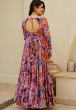 Digital Printed Rayon Gown in Purple