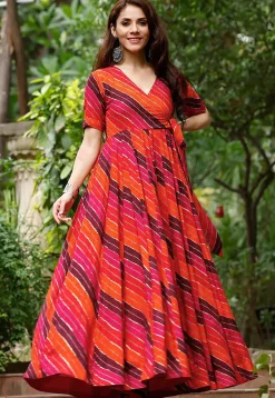 Digital Printed Rayon Gown in Multicolor