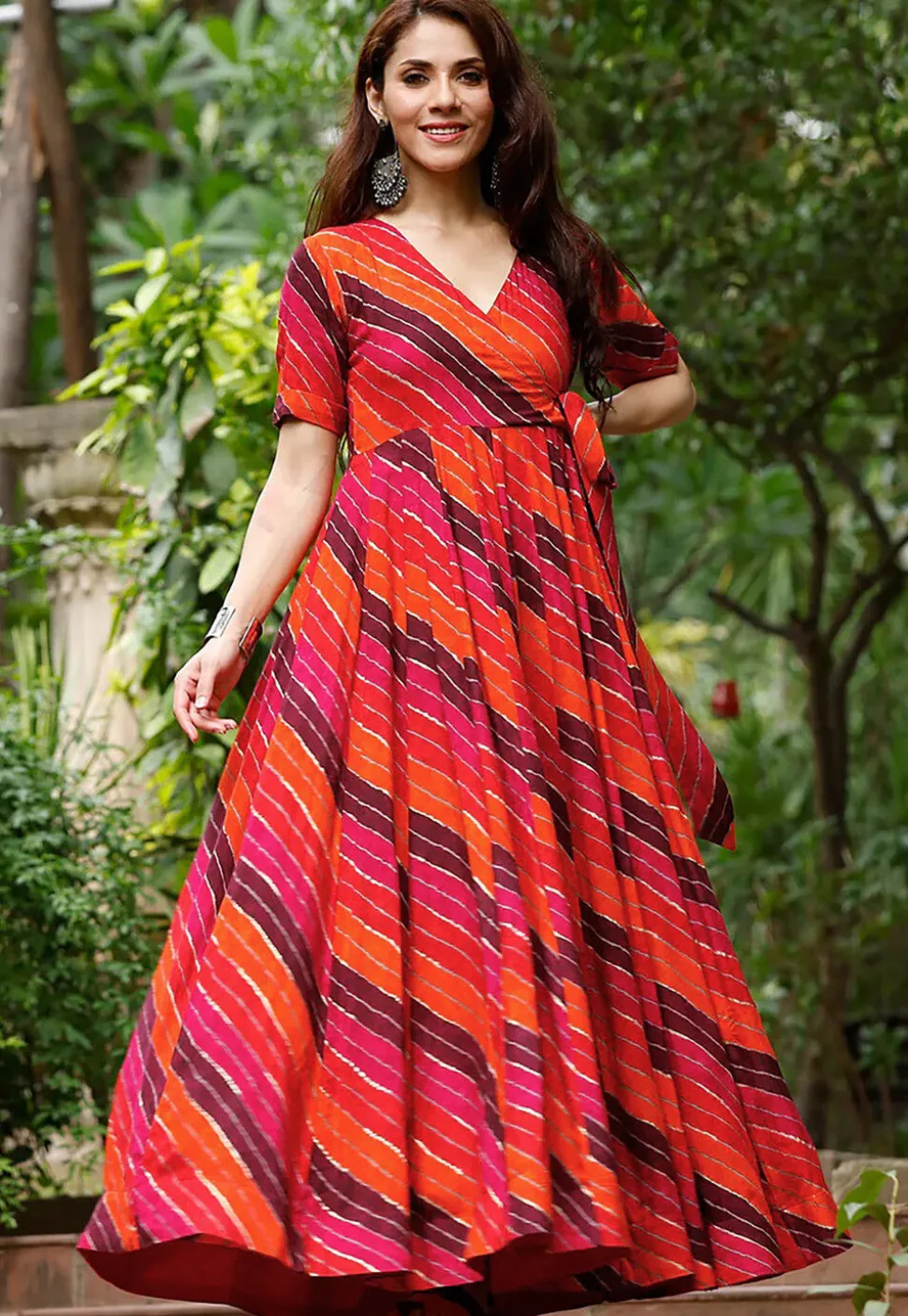 Digital Printed Rayon Gown in Multicolor