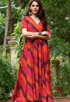 Digital Printed Rayon Gown in Multicolor