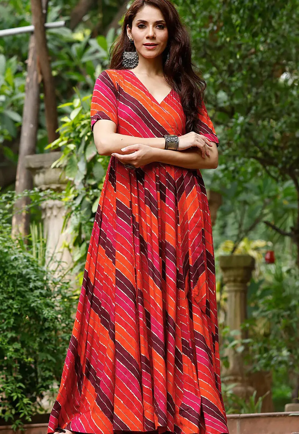 Digital Printed Rayon Gown in Multicolor