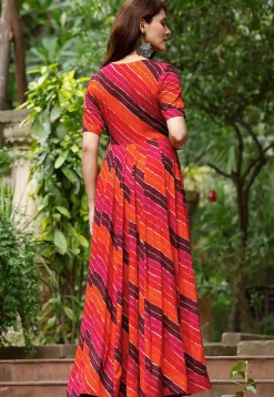Digital Printed Rayon Gown in Multicolor