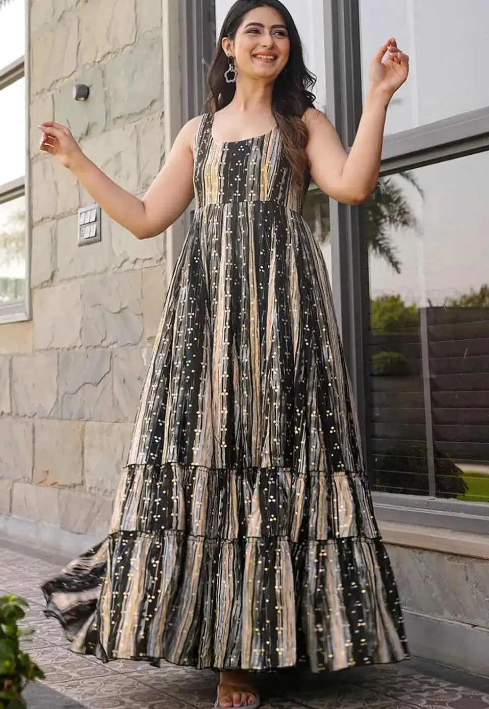 Digital Printed Rayon Gown in Multicolor