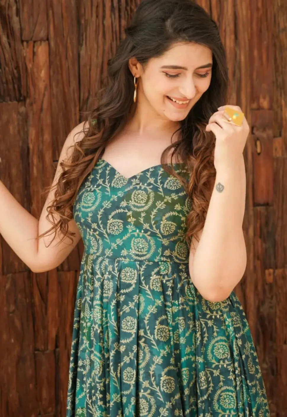 Digital Printed Rayon Gown in Green