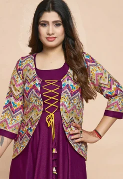 Digital Printed Rayon Gown in Purple