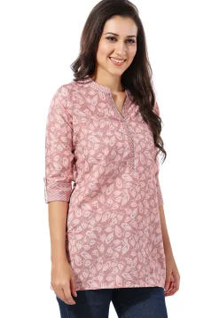 Digital Printed Rayon Kurti in Peach