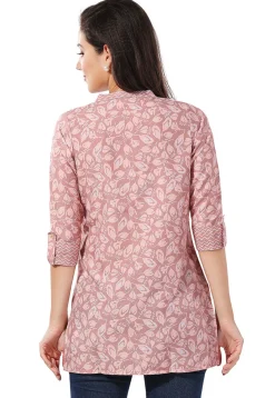 Digital Printed Rayon Kurti in Peach