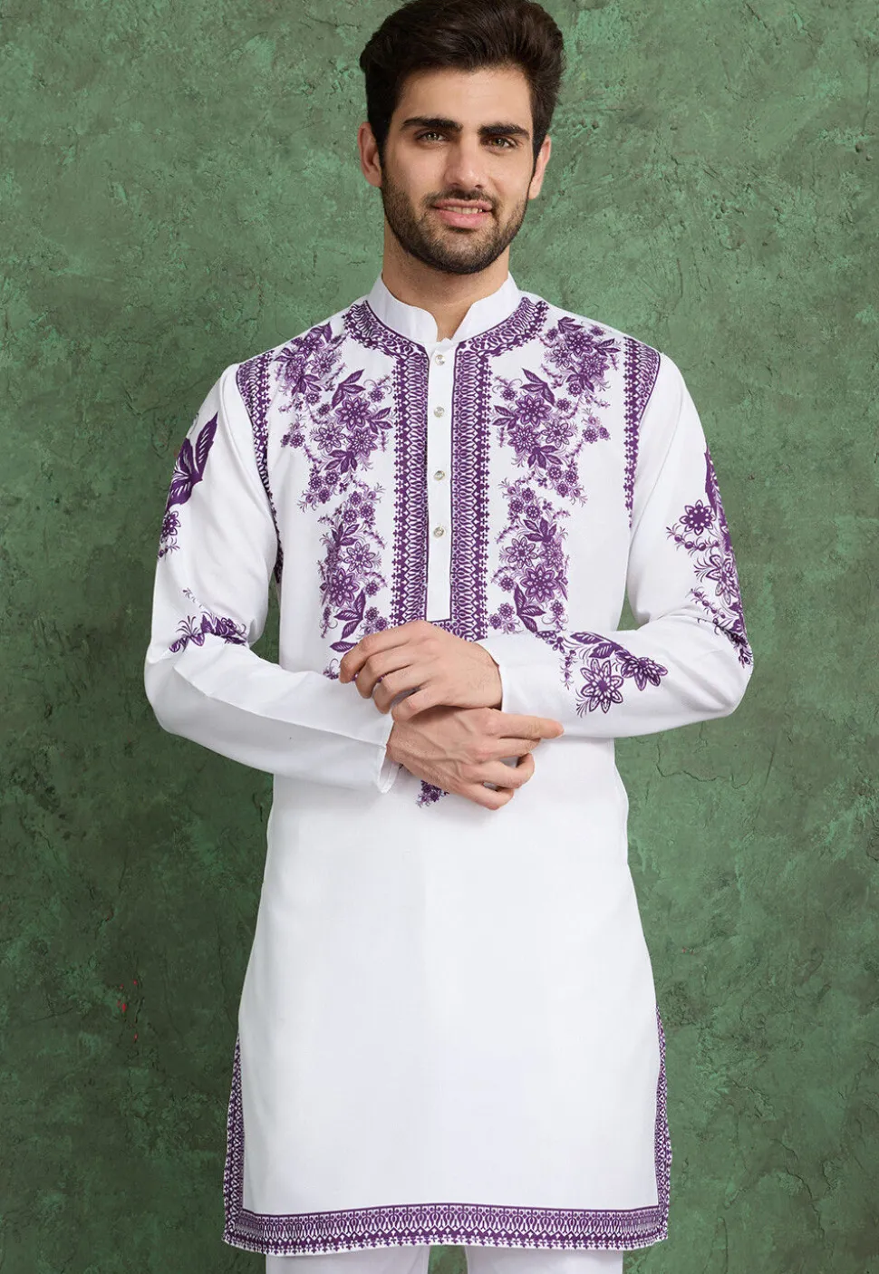 Digital Printed Rayon Kurta in Off White