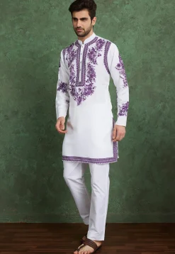 Digital Printed Rayon Kurta in Off White