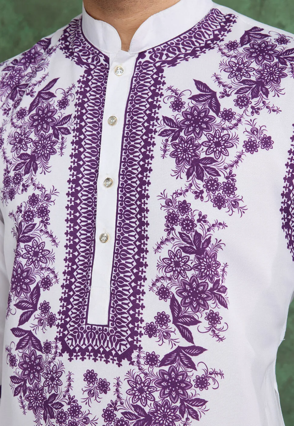 Digital Printed Rayon Kurta in Off White
