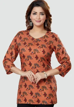 Digital Printed Rayon Kurti in Orange
