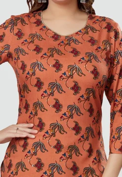 Digital Printed Rayon Kurti in Orange