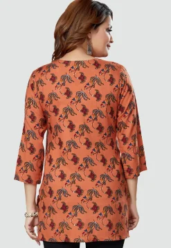 Digital Printed Rayon Kurti in Orange