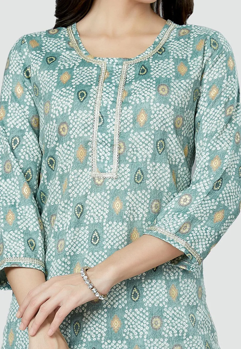 Digital Printed Rayon Kurti in Dusty Green