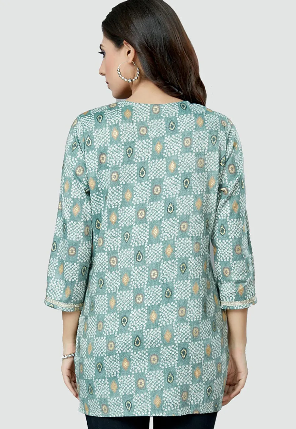 Digital Printed Rayon Kurti in Dusty Green