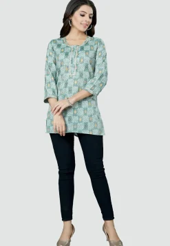 Digital Printed Rayon Kurti in Dusty Green