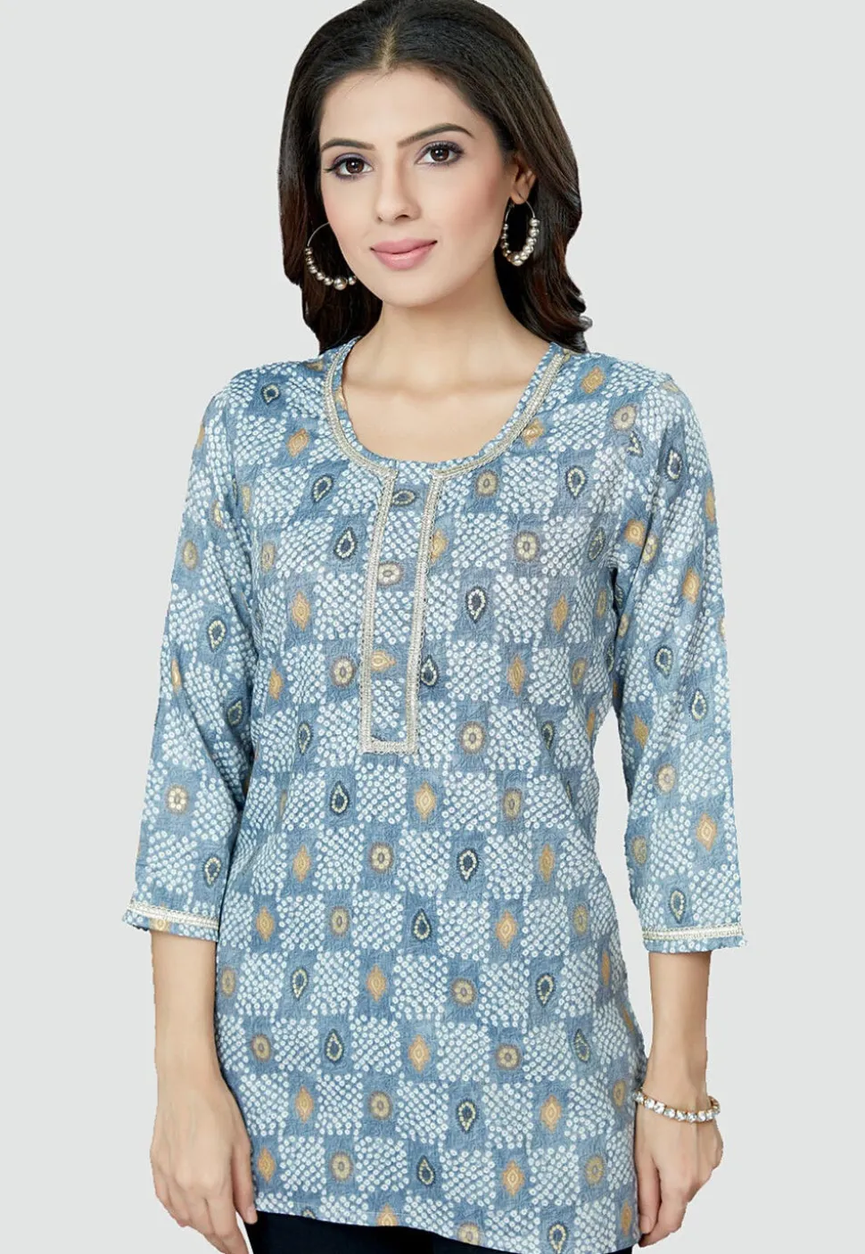 Digital Printed Rayon Kurti in Light Blue