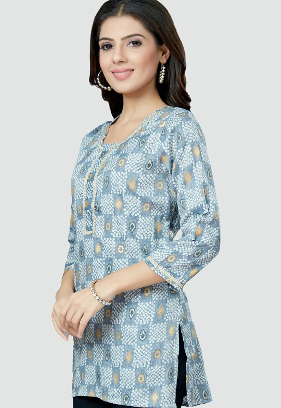 Digital Printed Rayon Kurti in Light Blue