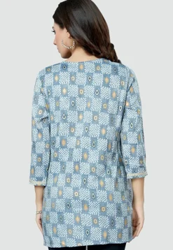 Digital Printed Rayon Kurti in Light Blue