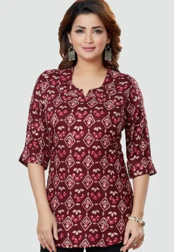Digital Printed Rayon Kurti in Wine