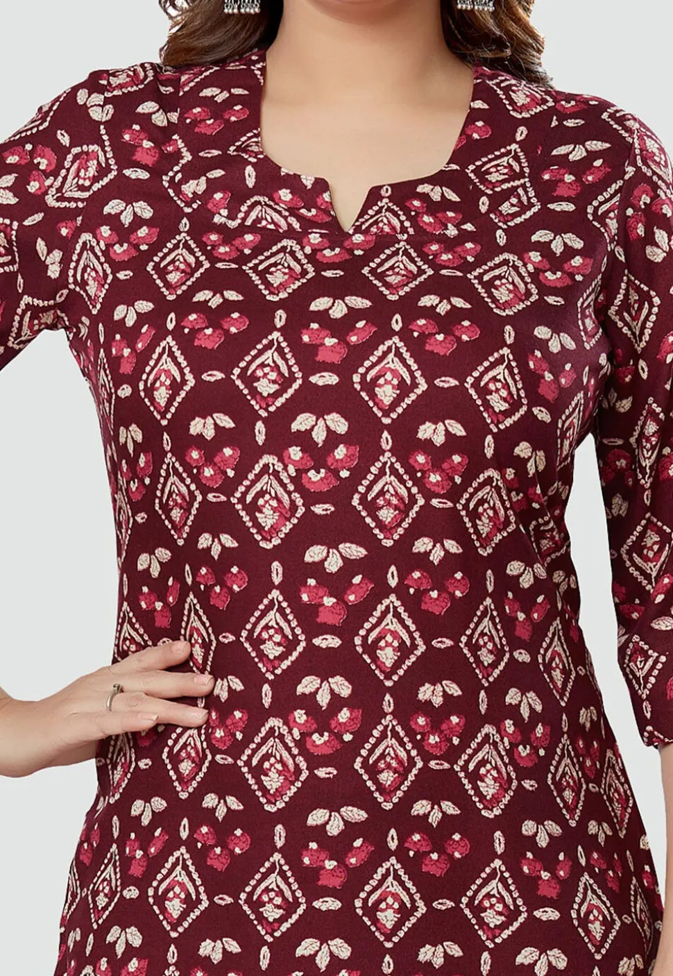 Digital Printed Rayon Kurti in Wine